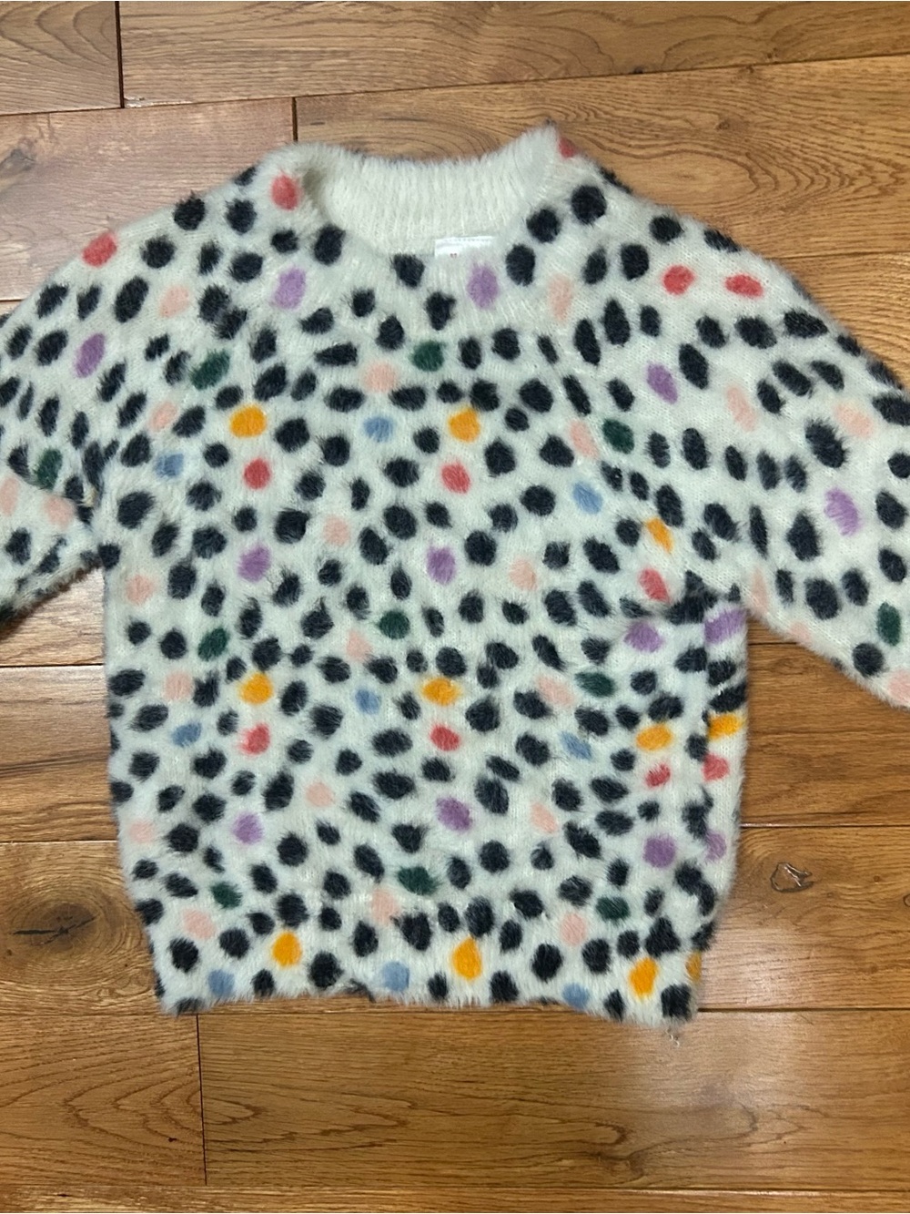 Hanna Andersson Girls 2T Fuzzy Spotted Sweater Multicolor Animal Print Crewneck